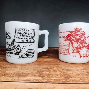 Vintage Hazel-Atlas Davy Crockett Milk Glass Mugs